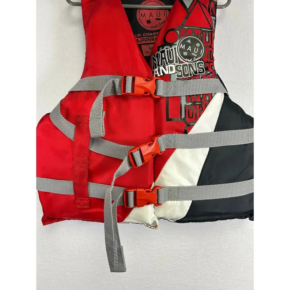 Maui and Sons Youth lifejacket red black Coast Guard approved 50–90‎ lb￼